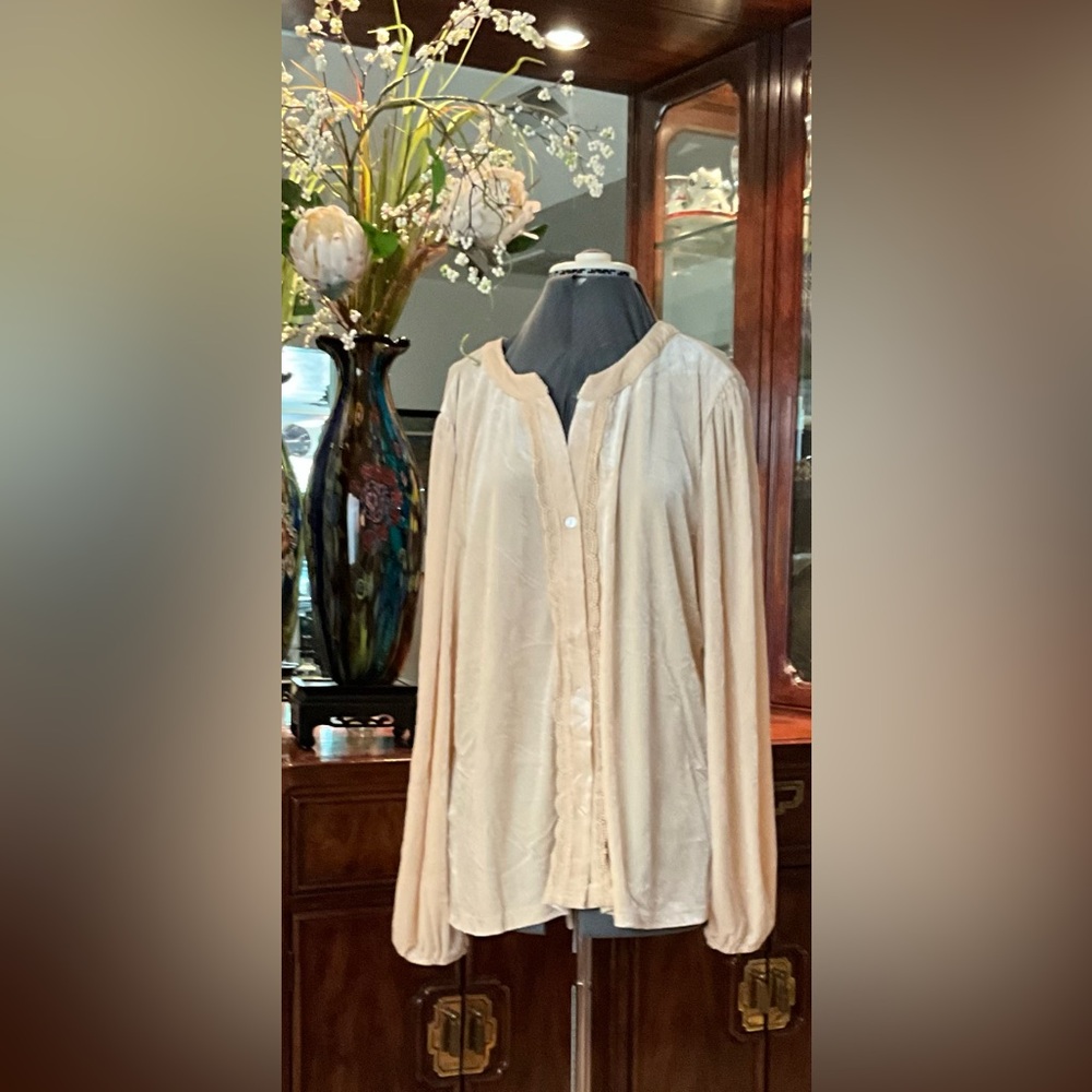 Light Beige Button-Front Boho Blouse.  Reduction sale 2026